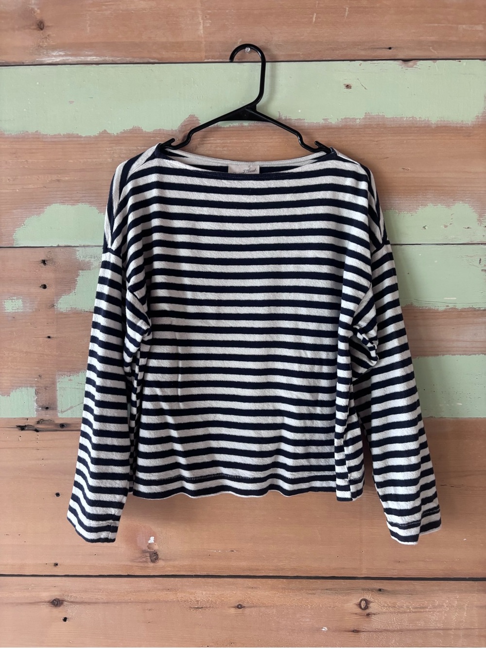 Universal Thread Navy and White Striped Crewneck Top